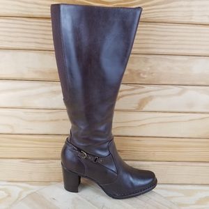 Clarks Indigo 82928 Brown Leather High Heel Fashion Knee Boot Side Zip Size 6.5M